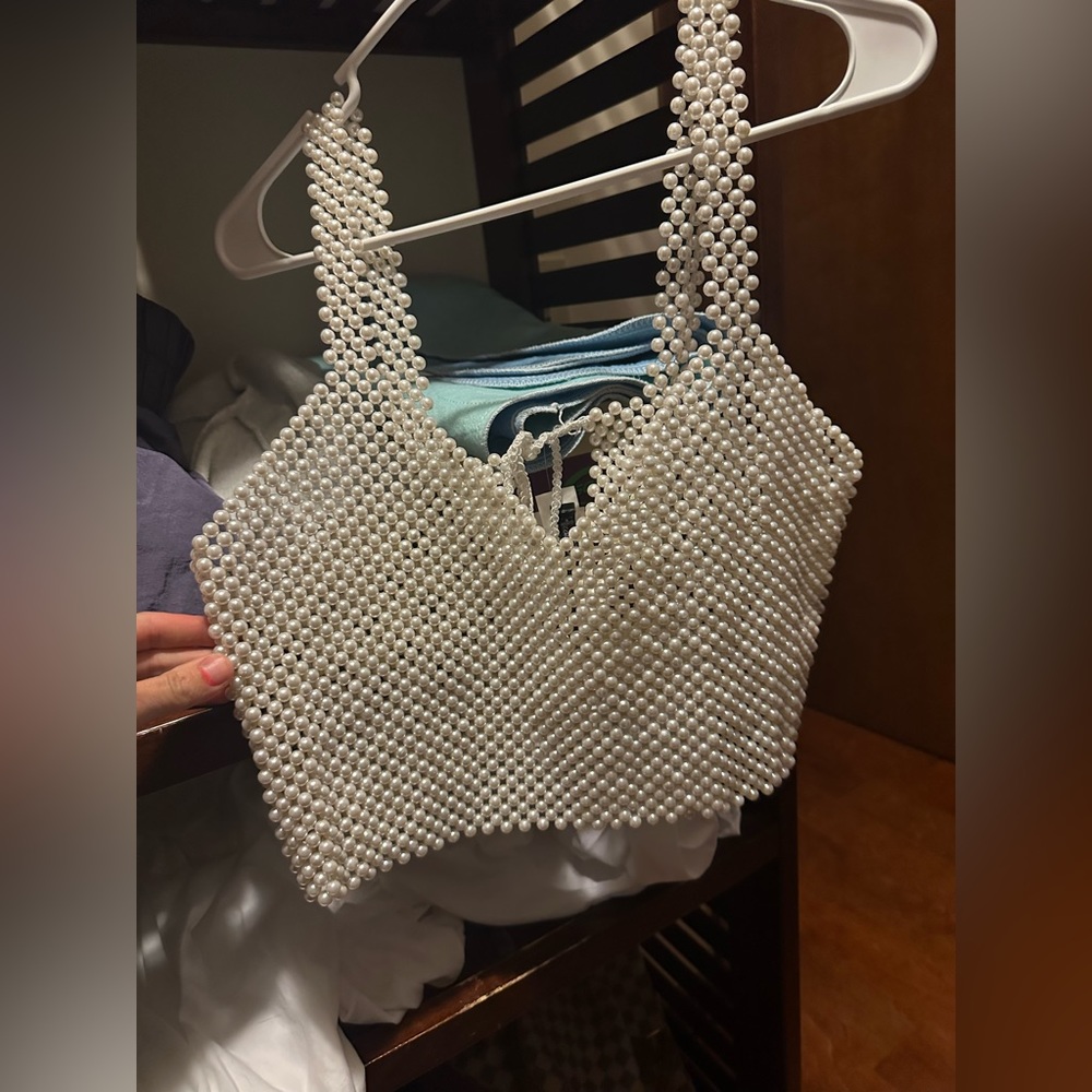 Beaded white pearl top new with tags size large